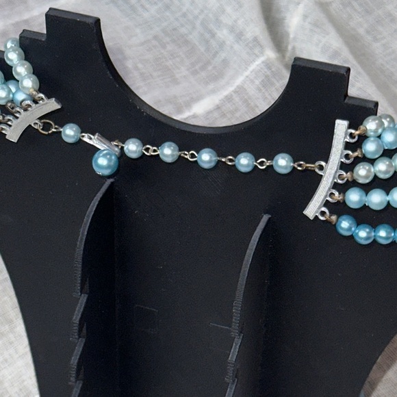 Vintage 1950 Hong Kong Stamped Sky Blue 5 Strand Necklace Graduated Layers JAPAN - Picture 4 of 11